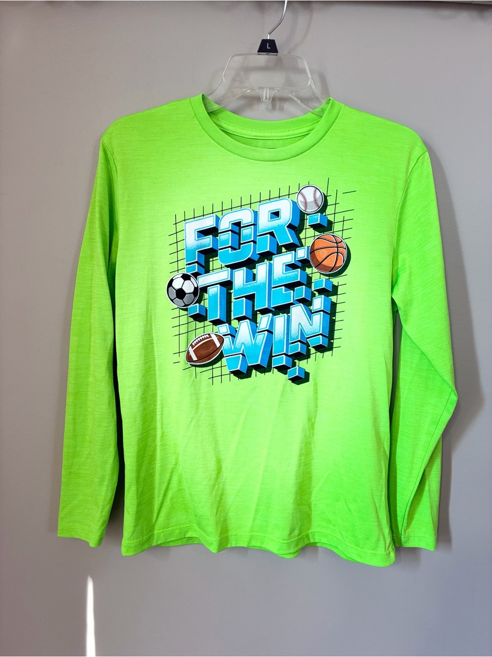 Tek Gear Neon Green “For the Win” Sports Graphic Long Sleeve – Size L
